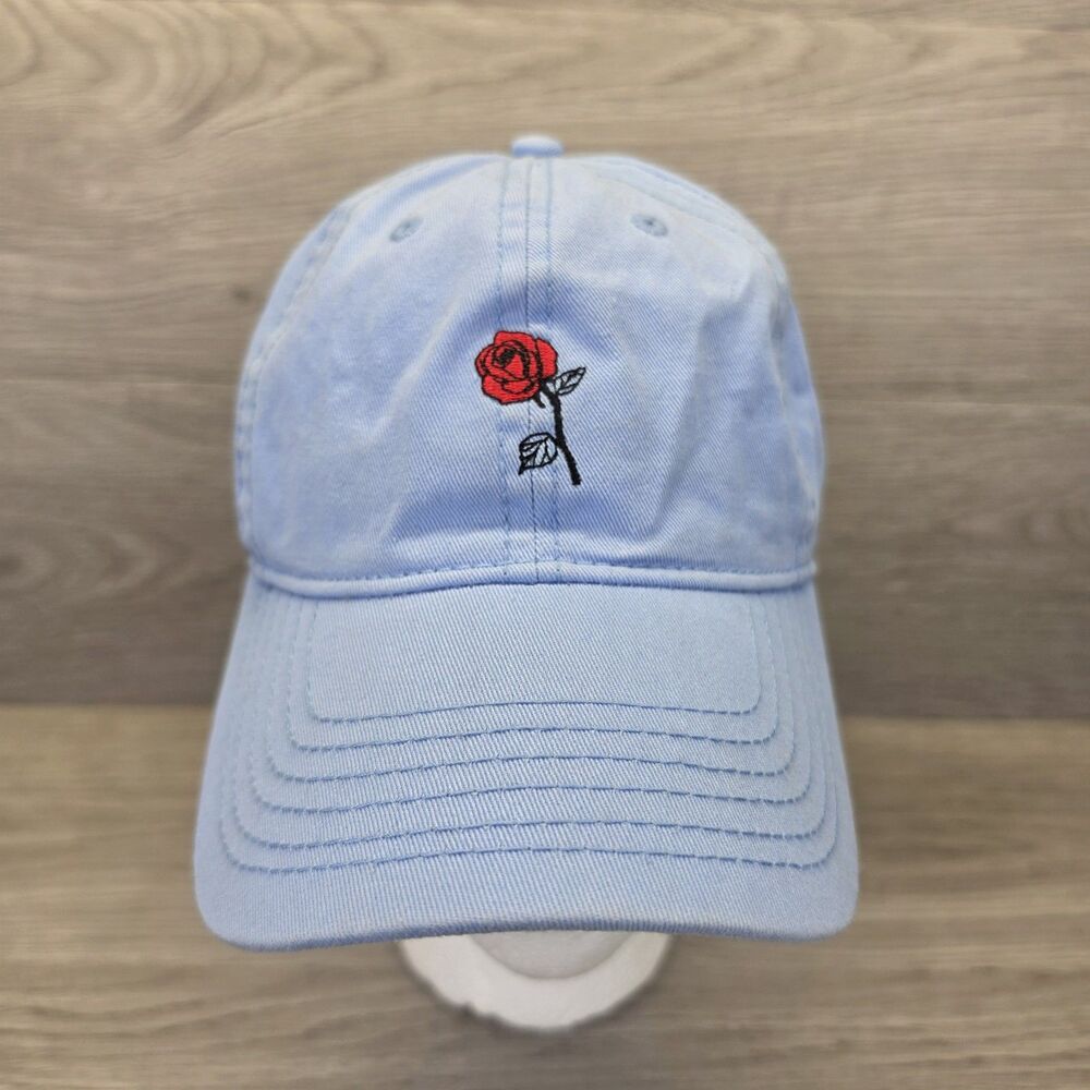 Disney Rose Floral Embroidered Dad Hat Light Blue I Only Date Beasts Aesthetic